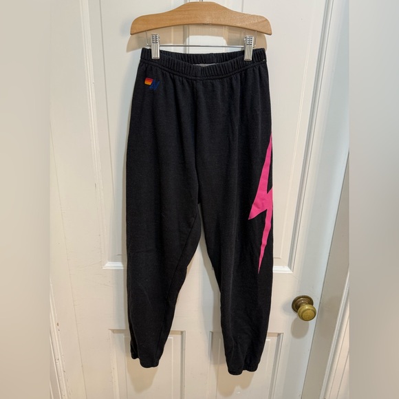 Aviator Nation Black Joggers with Pink Lightning Bolt - Picture 1 of 5